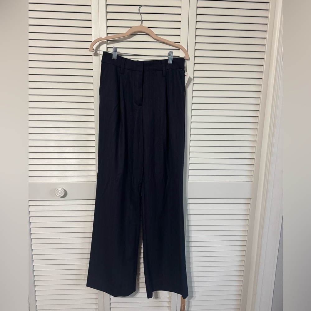 NWT REFORMATION Alex Mid Rise Pant - Navy/Striped